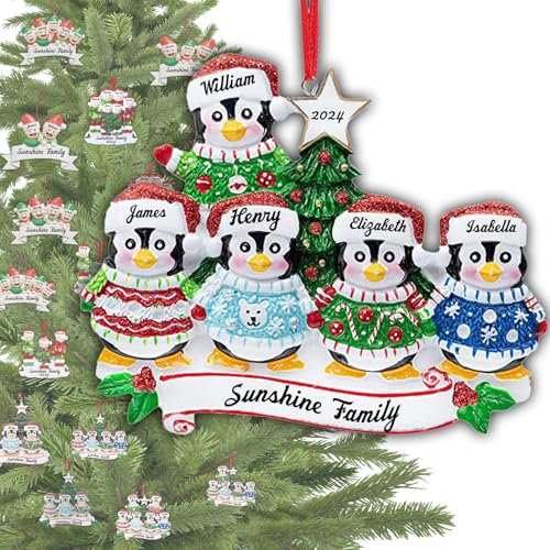 Weihnachtsbaum Anhänger Personalisierte Weihnachtskugeln mit 2-6 Namen von Familienmitgliedern 2D Weihnachtsschmuck aus Acryl Weihnachtsbaumdeko (C-5)