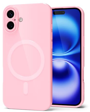 Svanove for iPhone 16 Phone Case Silicone Magnetic, Compatible with Magsafe Case Cute for Women, Girly Glossy Jelly Rubber Thin Slim Hard Plastic Mag Safe & Camera Cover Protection, Light Pink