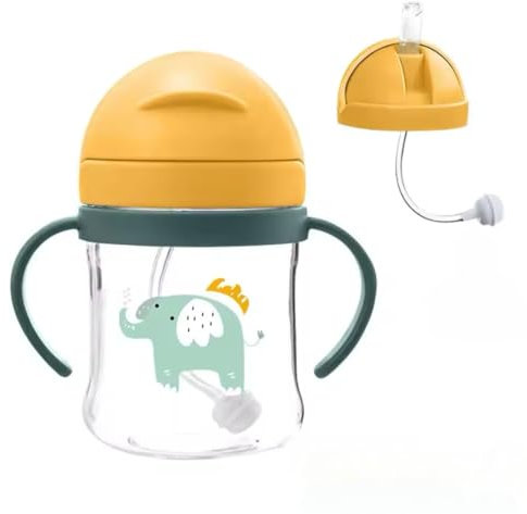 Neo10Ten Sippy Cup for 6+ Months, Leak-Proof Toddler Water Bottle with Straw, Toddler Cup BPA-Free Non Spill Water Bottle Kids Trainer with Handles, Ideal Baby/Toddler Drinking [Yellow, 250ml]