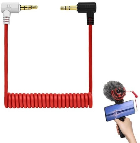 Câble de microphone TRS vers TRRS de 3,5 mm, câble de raccordement TRS vers TRRS, câble de microphone spiralé, mâle vers mâle, cordon de micro à angle droit compatible avec Rode SC7 VideoMic Boya, se