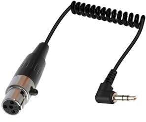YANBORONSN 90 Degree Gold Plated 3.5mm to mini XLR 3Pin Female Coiled Cable, 1/8 inch Jack TRS Stereo Male to XLR 4Pin Audio Cable for Microphones, Mobile Phones, MP3 Players, Tablets (0.3M/1Ft)