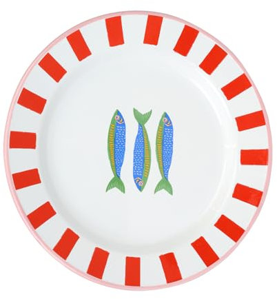 Talking Tables Bon Appetit Piatto smaltato fatto a mano con motivo a pesce 20 cm resistente e leggero ideale per pranzi all'aperto picnic campeggio spiaggia stoviglie estive lavabile in lavastoviglie