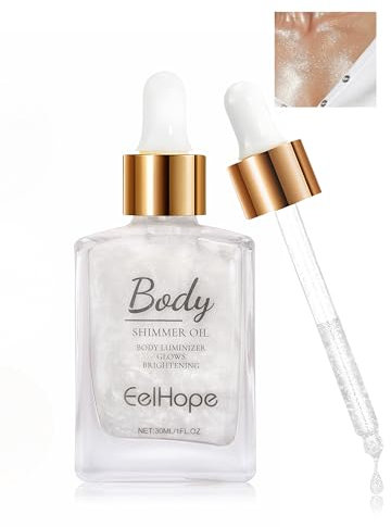 Jutqut Body Shimmer Oil Silber, Körper und Haare Highlighter Öl, Schimmerndes Körperöl mit glänzenden Partikel, Haut & Gesicht Glitter Make-up Flüssiger Oil, Body Glitzer Huile für Festival