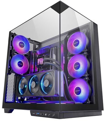 MARS GAMING MC-3GF, Case da Gioco ATX, Triplo Vetro Temperato, 2X Ventole ARGB Posteriori da 120 mm, Supporto verticale per Schede Grafiche, PC Tower Raffreddamento a Liquido fino a 360 mm, Nero