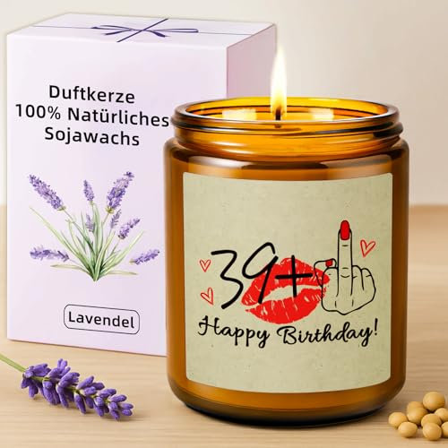 TUZELIYA 40 Geburtstag Frauen - 39+1 Kerzen Geburtstagsgeschenk - Geschenk für Frau Mama Freundin Schwester Tochter - Beste Freundin GeburtstagGeschenk - Duftkerzen im Glas - Lavendel-Duft