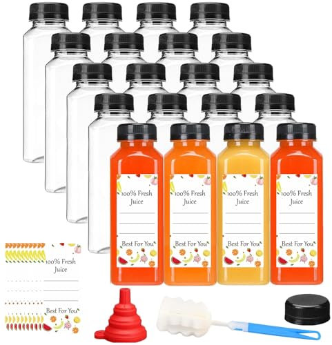 Stowetry 20 Pcs 400ml/13.6oz Plastic Juice Bottles with Evident Lids,Empty Reusable Water Bottle,Clear Bulk Drink Containers for Fridge Drinks,Juices,Smoothies and Other Homemade Beverages