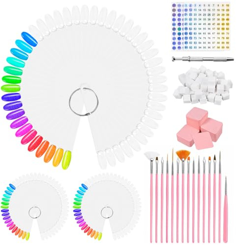 Nagelmuster Sticks, Nagel Sticks Nagel Farbdisplay Ständer, semi-permanente Nagellack Farbkarte für Nail-Art-Stil und Farbanzeige mit Zahlenaufklebern (300Stück)