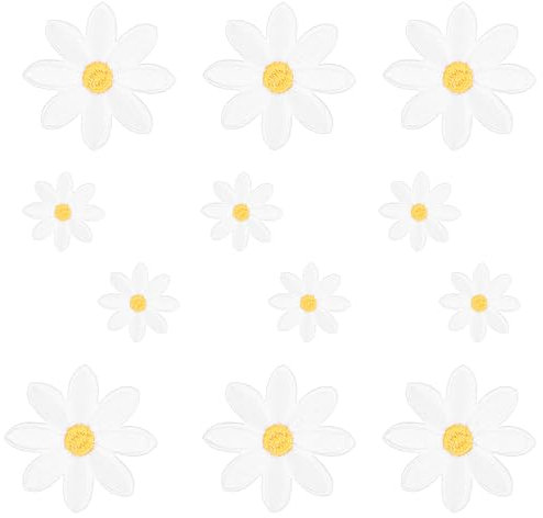 12Pcs Flower Iron on Patches, Cute Daisy Embroidery Applique Patches White Daisy Sew on Repair Patch for Clothing Jeans Jackets Hats Bags Shoes (2 Sizes)