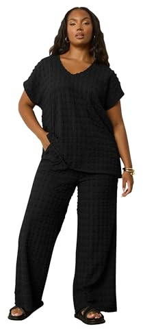 Yours Curve Brown Bubble Textured Wide Leg Trousers - Women's - Plus Size Curve