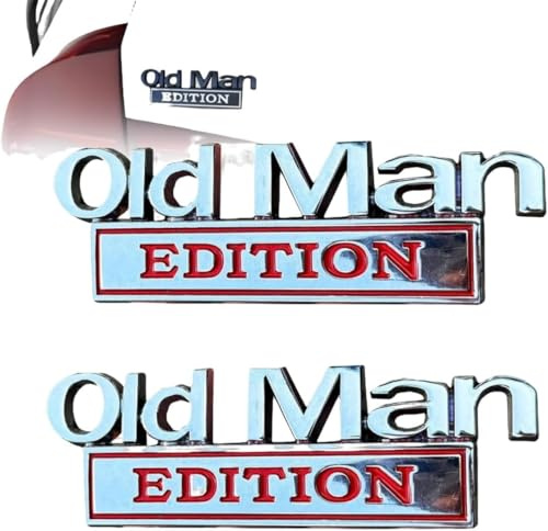 Old Man Edition Auto-Emblem, 2025 Neue Autoaufkleber, 3D-wasserdichtes Metall-Aufkleber, Lustige Edition Stoßstangenaufkleber Für Auto, LKW, SUV, Seite Oder Heckklappe (2, Silver-red)