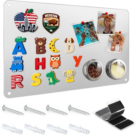 Magnettafel für Wand, Magnetisch Tafel für Feiertage 42x30x0.08cm(Silber) | Pinnwand Magnetisch, Magnetische Metalltafel für Notizen und Fotos, Magnetwand Metalltafel für Büro und Küche