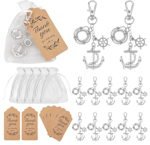 DELORIGIN 50 Set Nautische Gastgeschenke: Anker Schlüsselanhänger Ruder Rettungsring Taschen Dankeskarten Für Gäste Souvenirs Und Geschenke Für Nautische Partys