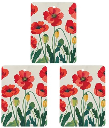 3-Pack Car Air Freshener Cards Double Sided Hanging Poppy Flowers Air Freshener Scented Cards for Car, Room, Bathroom | Long-Lasting Fragrance, White-style