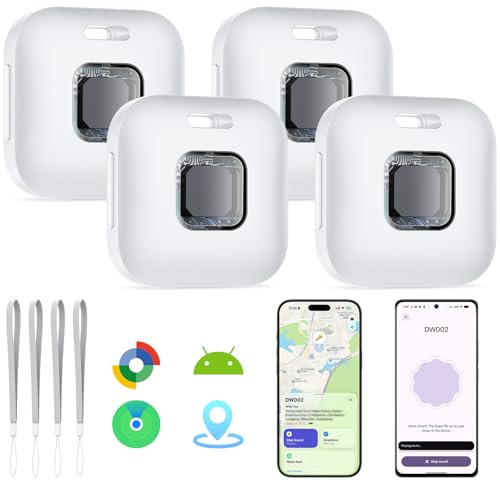 Hoxe Dual System (iOS & Android) Air Tracker Tags 4 Pack (White), 2026 New Key Finder Tracker Tag Work with Apple Find My & Google Find Hub App, Smart Tag Suitable for Key, Bag, Luggage, Pet, Car, etc