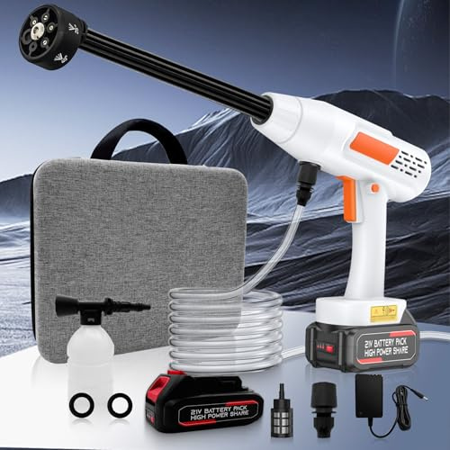 Cordless Pressure Washer, 300L/H Cordless Power Washer, 6 in 1 Portable Pressure Washer with 16.4ft Hose, 435PSI Battery Power Washer with 1*Battery, for Car, Garden, Patio, Lawn with 5M Hose (White)