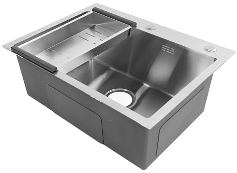 Naroote Fregadero de Cocina de un Seno, Acero Inoxidable 304, 0,6 Cm de Grosor, 60 X 45 Cm, Diseño en Forma de X con Uso de Ollas Grandes, Ideal para Sartenes y Bandejas para Hornear