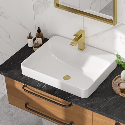 Oumuch Rechteckiges Waschbecken, rechteckig, 60,5 cm B x 46,7 cm D, rechteckig, für Waschtisch und Toilette, Weiß