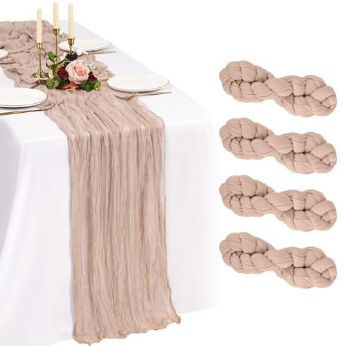 Showgeous 4 Stück Rosa Rouge Käsetuch Tischläufer Extra Breit 90x300cm | Boho Tischläufer Abwaschbar Romantische Rustikale Tischdekorationen für Hochzeit Party Geburtstag Feiertag Zuhause