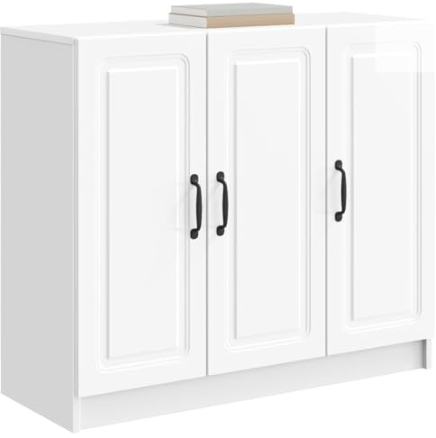 vidaXL Sideboard Hochglanz Weiß 89 x 34,5 x 77 cm Holzwerkstoff, Moderner Wohnzimmerstauraum, eleganter rechteckiger Sideboard, funktionales Möbelstück, schickes Design