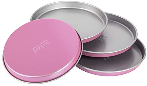 Zenker creative studio Schichtkuchenblech Set, runde Backformen, Backbleche mit Antihaftbeschichtung, Kuchenform: Ø180mmx18mm, kreatives Backen (Farbe: rosa, silber), Menge: 4 Stück