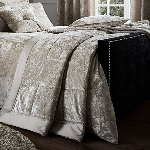 Catherine Lansfield Crushed Velvet Quilted 220x220cm Bedspread Natural