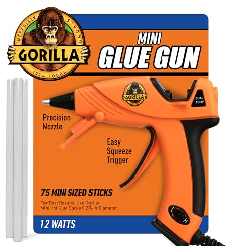 Gorilla Mini Hot Glue Gun Kit (Pack of 1 Mini Hot Glue Gun and 75 Sticks) - Dual Temp, Precision Nozzle, and Easy Squeeze Trigger