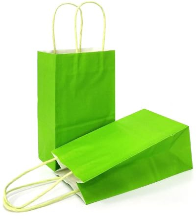 AZOWA Light Green Gift Bags Mini Size Kraft Paper Bags with Handles (12 x 6 x 15 CM, Lime Green, 25 Pcs)