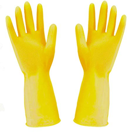 MOBRAVO Gants Ménage Caoutchouc Etanches Longs pour Nettoyage Vaisselle Linge Jaune Taille L
