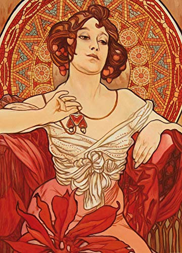1art1 Alphonse Mucha Die Edelsteine, Rubin 1900, 2-Teilig Fototapete Poster-Tapete 250x180 cm