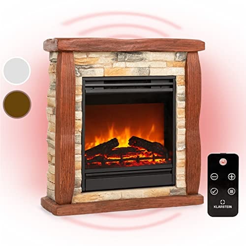 Klarstein Lienz Elektrischer Kamin mit LED-Flammeneffekt, 1800 W, 2 Heizstufen: 900/1800 W, OpenWindow Detection, dimmbare Beleuchtung, Wochentimer, Thermostat, Fernbedienung, Steinoptik/rotbraun