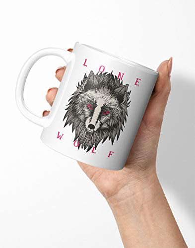BLAK TEE Black Red Eyed Lolf Wold Illustration Porcelain Coffee and Tea Mug 330 ml