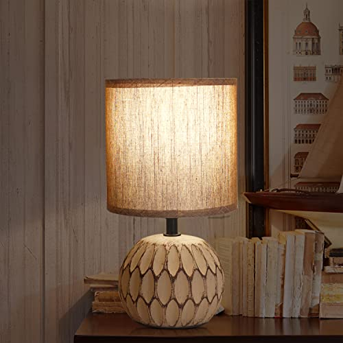 Aigostar Lampada da Comodino, Moderna Lampada da Tavolo Base in Ceramica Paralume in Stoffa, Attacco E14, 14 * 14 * 26cm Cavo 1.3 Metri, Design Vintage