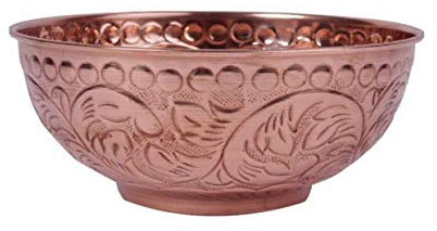 BONA FIDE - Unit of signature metal exports Pure Copper Embossed Handmade Newly Flower Style Designed Antique Bowl (400 ml)