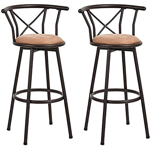 MEUBLE COSY Lot de 2 Tabourets de Bar Vintage pivotant sur 360° avec Dossier et Repose-Pieds Siège de 75,5 cm de Haut Style industriel Marron
