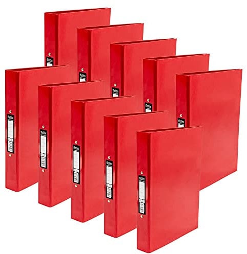 Pukka Pad, Brights A4 Ringbinder Files with 2 O-Ring Mechanism – 10 Pack – 40mm Spine with Customisable Label for Large Amounts of Documents – 32 x 26.3mm, Red
