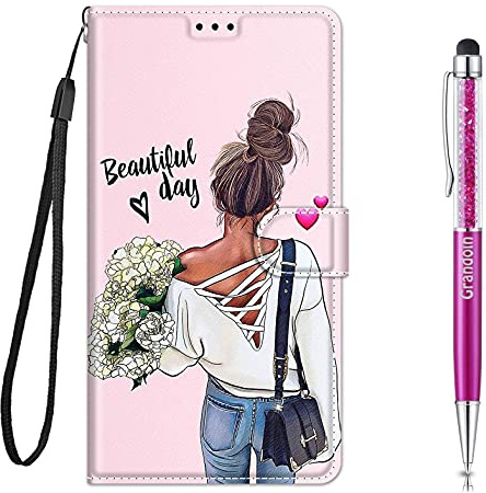 Grandoin Coque pour Xiaomi Redmi 9A, Mode Créatif Effet Bookstyle Étui de Protection Housse en PU Cuir avec Portefeuille Fermeture Magnétique Fentes pour Cartes und Flip Béquille (Fille)