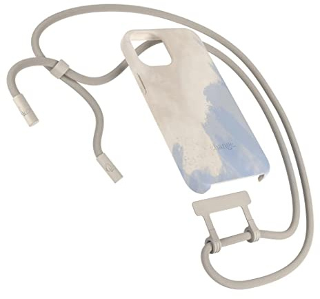 Woodcessories - Nachhaltige Handykette abnehmbar kompatibel mit iPhone 12 Hülle mit Band beige blau, iPhone 12 Pro Hülle mit Band beige blau - biologisch abbaubar