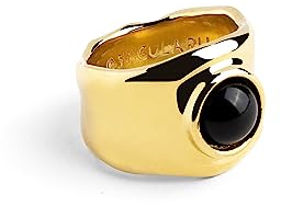 SINGULARU - Anillo My Onyx. Latón Macizo con Acabado Baño de Oro de 18 Kt y Piedra Onix. Joyas para Mujer. Talla 10