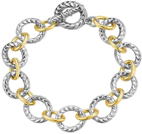 Aprilery Wire Cable Bracelet for Women and Girls Circle Bangle Rolo Chain Link Bracelets Designer Inspire Silver and Gold Bracelets (Two Tone - 2)