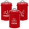 Onader Tea Coffee Sugar Canisters Set of 3, Metal Storage Containers Jars with Lids for Kitchen Farmhouse, Perfect for Storing Food, Biscuit, Flour, Cakes, Spice or Beans, Vintage Design, Red