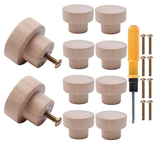 NAKUPENDA 10 Stück Möbelknöpfe Holz Holzknöpfe Möbelgriffe Holz Schrankknöpfe Schubladenknopf Holzknöpfe für Möbel,Schubladen (25x35mm)