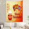Shrahala Gelber Urlaub Asien Wandteppich, Orange, neuer Wandbehang, großer Wandteppich, Dekoration, Polyesterfaser, weißer Saum, für Schlafsaal, 210 x 150 cm