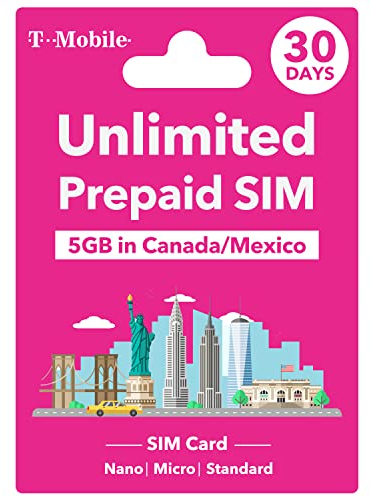 T Mobile Prepaid SIM-Karte USA – Unbegrenzte Daten in 4G/LTE und Gespräche in den USA für 30 Tage, Prepaid SIM-Karte USA unterstützt Hotspot, Triple Cut 3 in 1 SIM-Karte – Standard Micro Nano