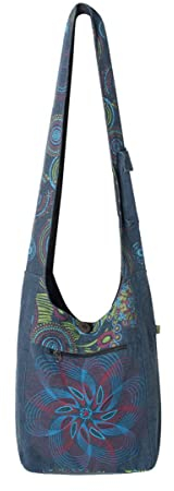 Vishes Damen Umhängetasche Stoff Beuteltasche Schulter Taschen Yogi Bag Baumwolltasche Mandala türkis
