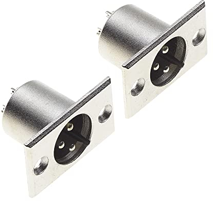 Keple Enchufe XLR De 3 Polos - Conector Macho De 3 Polos para Montaje En Panel con Marco De Montaje Rectangular Niquelado, Toma De Altavoz para Micrófono - Paquete De 2