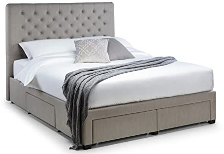 Julian Bowen Grey Linen Fabric Wilton Deep Button 4 Drawer Bed, Super King