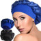 2 Stück Satin Haarhaube,Schlafhaube für die Nacht,Seidenmütze zum Schlafent,Bonnet Satin Elastische breites-Band Wiederverwendbar (Schwarz, Blau)