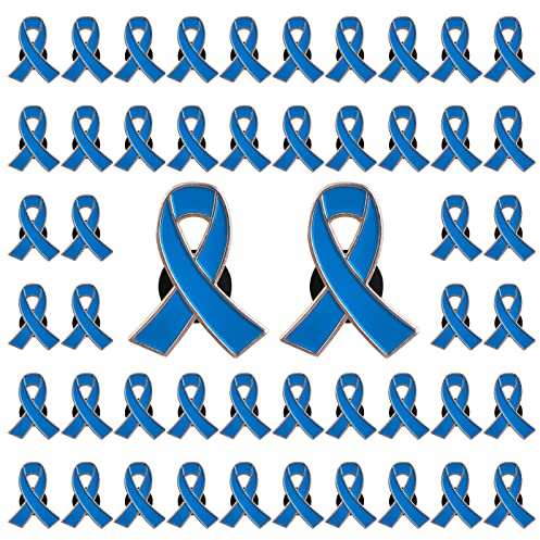 CRAFFANCY Lot de 50 Broches Pins en Forme de Ruban Bleu pour la Sensibilisation au Cancer du côlon, Broches en émail pour Homme ou Femme