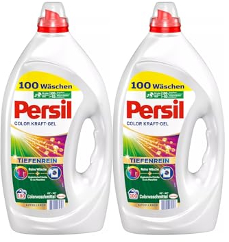 Persil Color Kraft-Gel (2 x 100 Waschladungen), Flüssigwaschmittel mit Tiefenrein Technologie, Colorwaschmittel für reine Wäsche und hygienische Frische für die Maschine, wirksam ab 20 °C