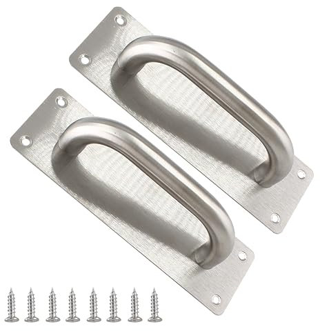 Cjueiom 2 Pack Silver Sliding Barn Door Handle, 8 Inch Gate Door Handle Stainless Steel Push-Pull Door Handles, Square Kitchen Pull Handle for Sliding Barn Door Gate Cabinet Closet Drawer Garage Shed